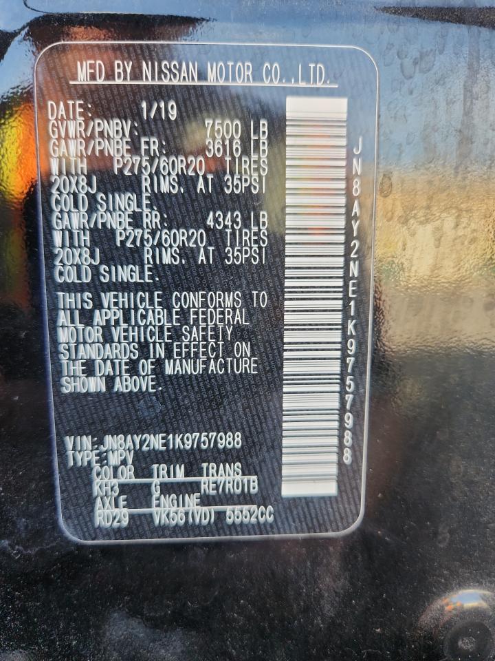 2019 Nissan Armada Platinum VIN: JN8AY2NE1K9757988 Lot: 84723035