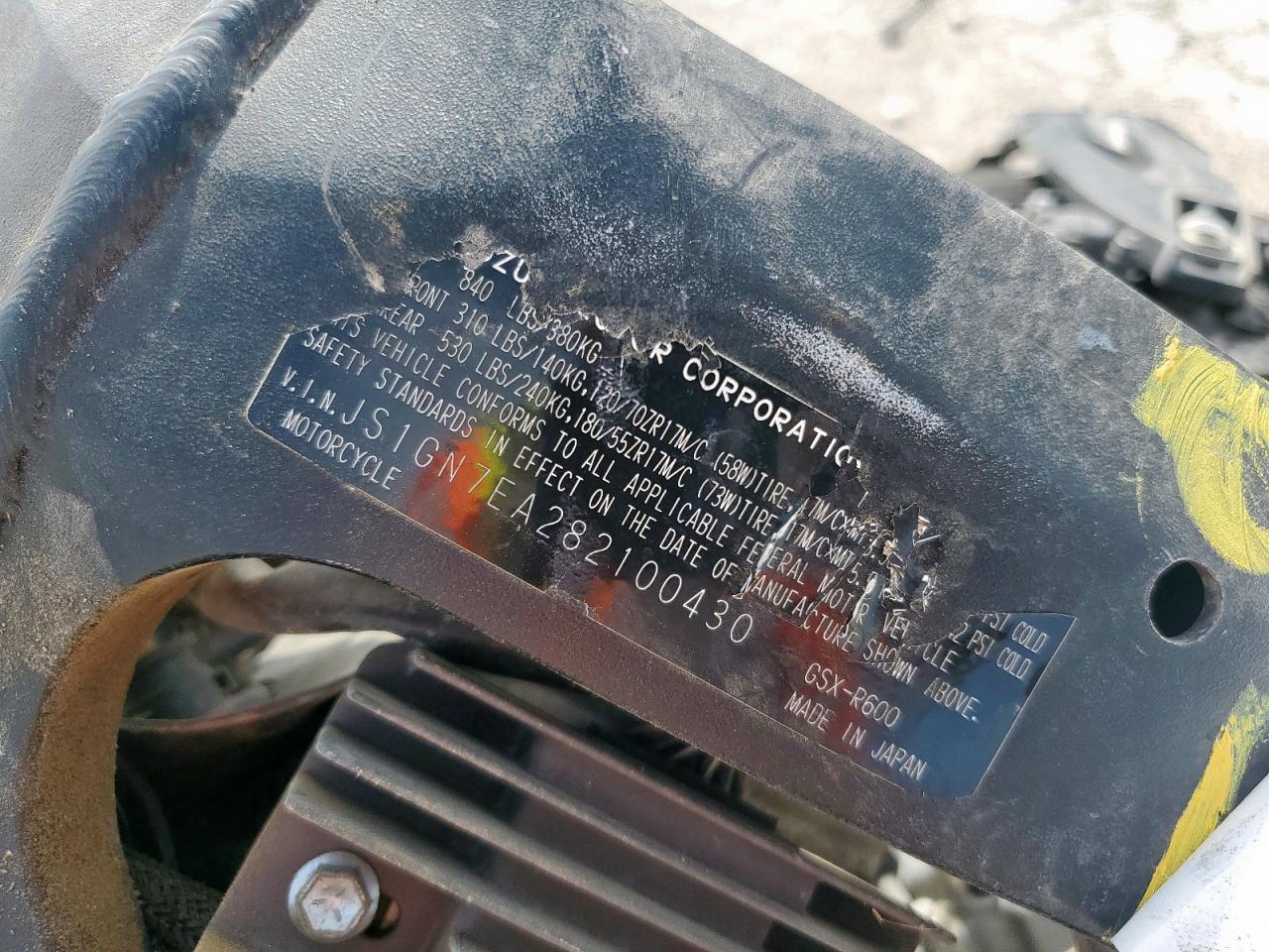 2008 Suzuki Gsx-R600 VIN: JS1GN7EA282100430 Lot: 84579175