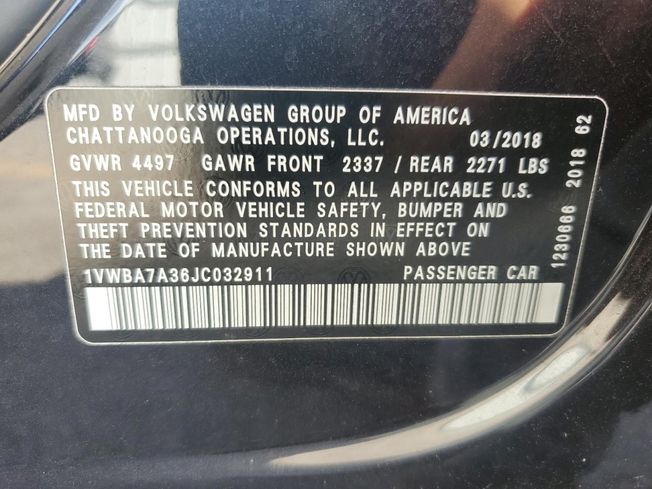 2018 Volkswagen Passat Se VIN: 1VWBA7A36JC032911 Lot: 84434225