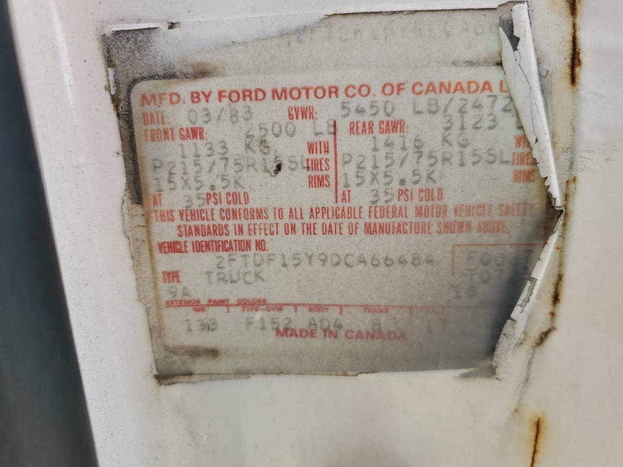 1983 Ford F150 VIN: 2FTDF15Y9DCA66484 Lot: 81189425