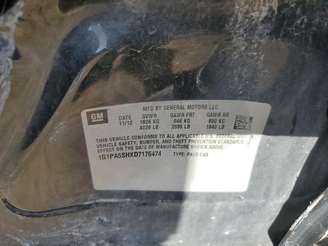 2013 Chevrolet Cruze Ls VIN: 1G1PA5SHXD7176474 Lot: 84368295