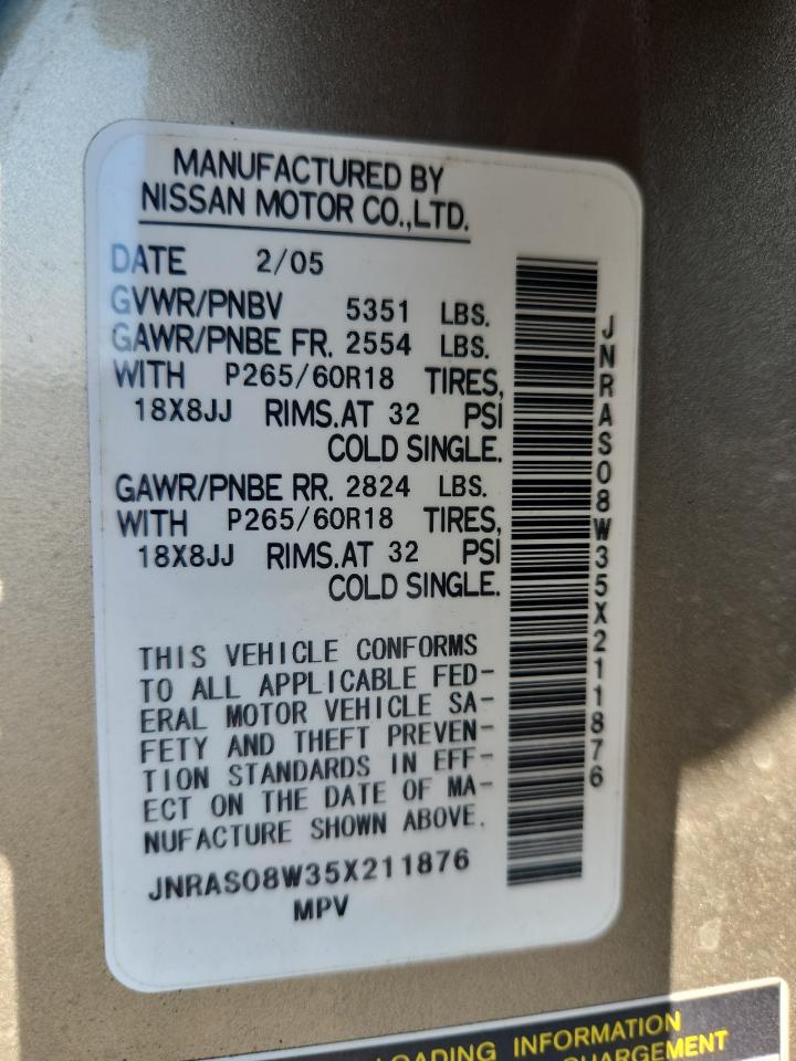 2005 Infiniti Fx35 VIN: JNRAS08W35X211876 Lot: 83822575