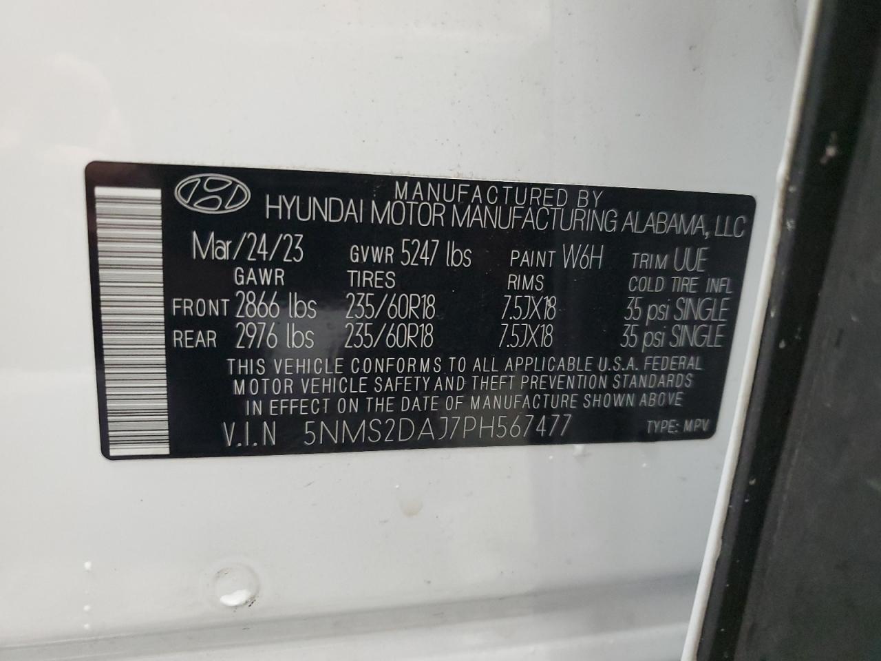 2023 Hyundai Santa Fe Sel VIN: 5NMS2DAJ7PH567477 Lot: 81279415