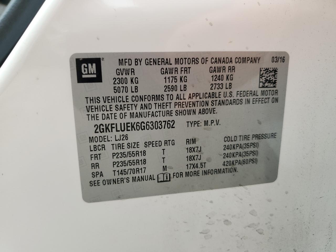 2016 GMC Terrain Slt VIN: 2GKFLUEK6G6303762 Lot: 71340625