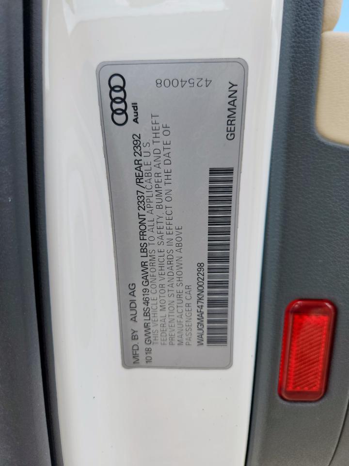 2019 Audi A4 Premium VIN: WAUGMAF47KN002298 Lot: 71109065