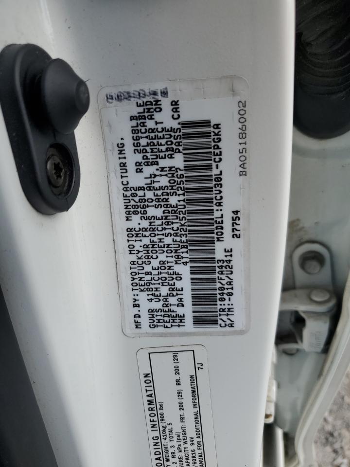 2002 Toyota Camry Le VIN: 4T1BE32K52U112567 Lot: 84189535