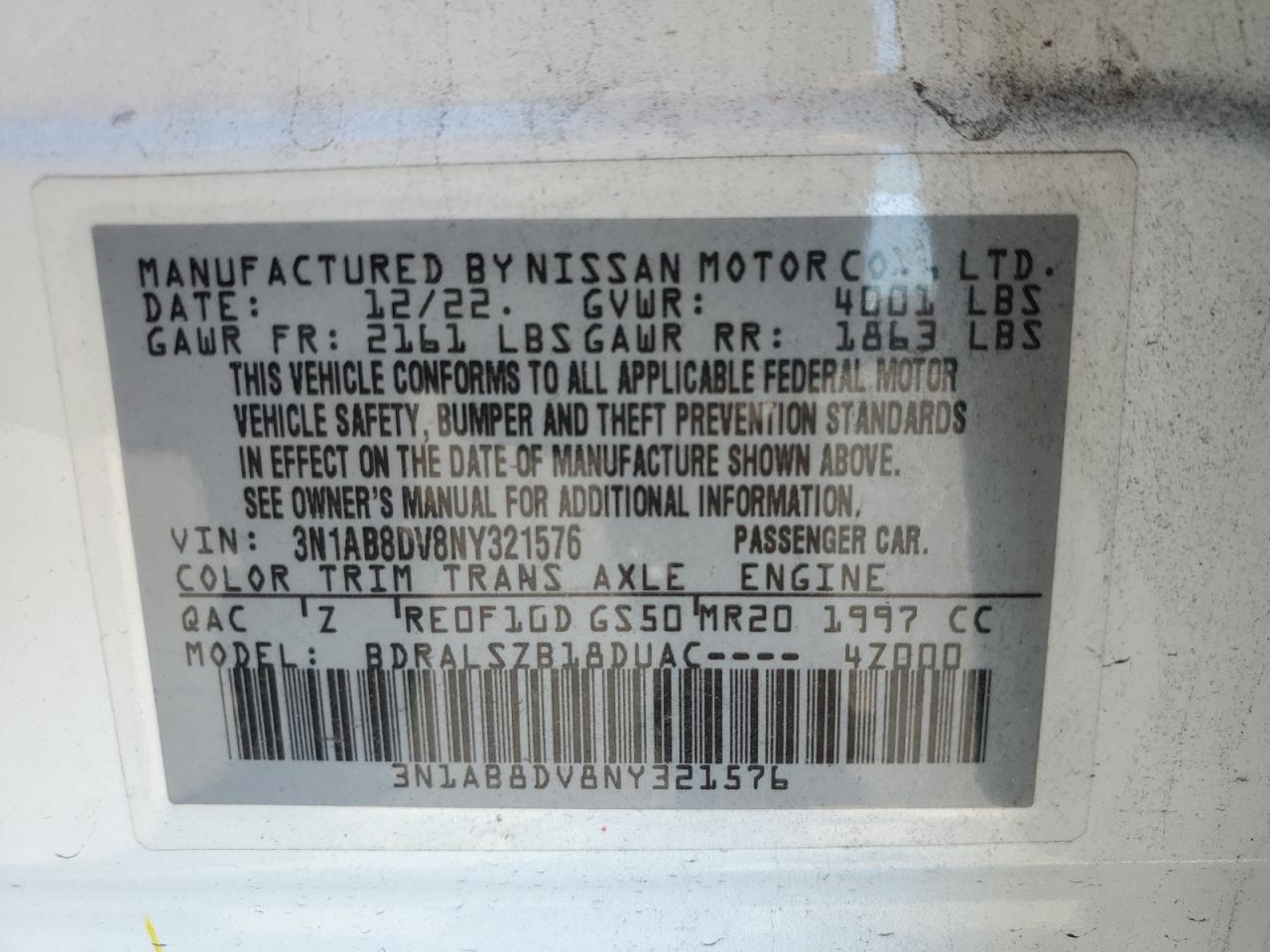 2022 Nissan Sentra Sr VIN: 3N1AB8DV8NY321576 Lot: 80762055