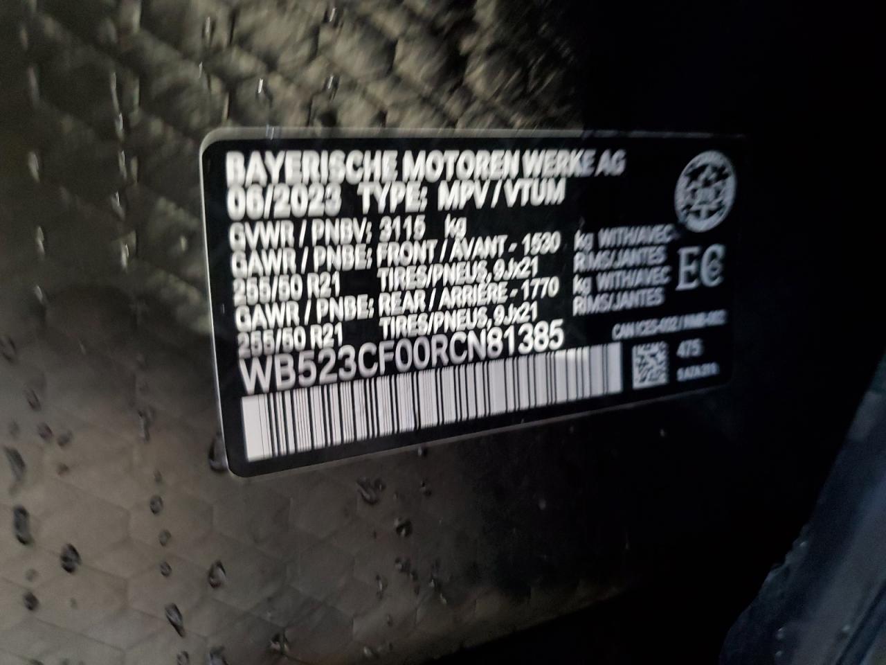 2024 BMW Ix xDrive50 VIN: WB523CF00RCN81385 Lot: 80832295