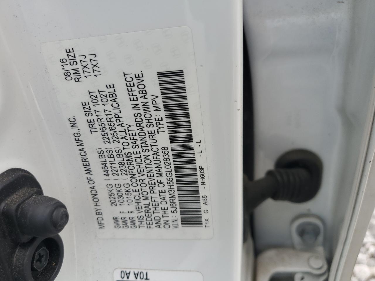 2016 Honda Cr-V Ex VIN: 5J6RM3H55GL028358 Lot: 84775555