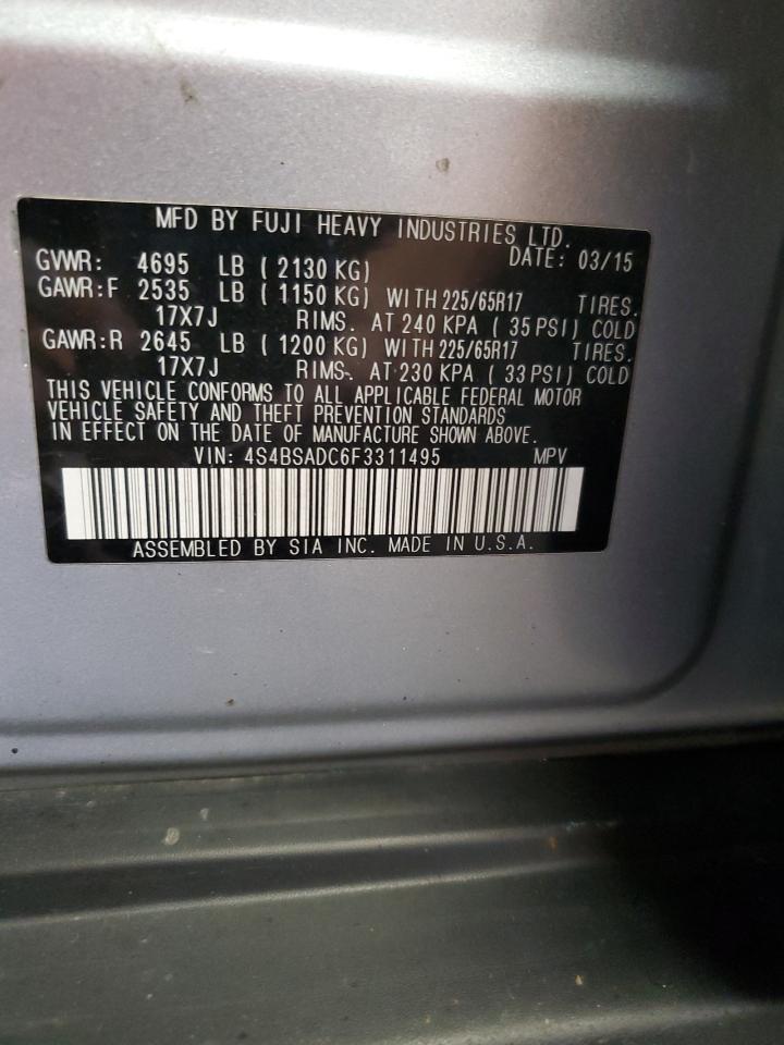 2015 Subaru Outback 2.5I Premium VIN: 4S4BSADC6F3311495 Lot: 81300215