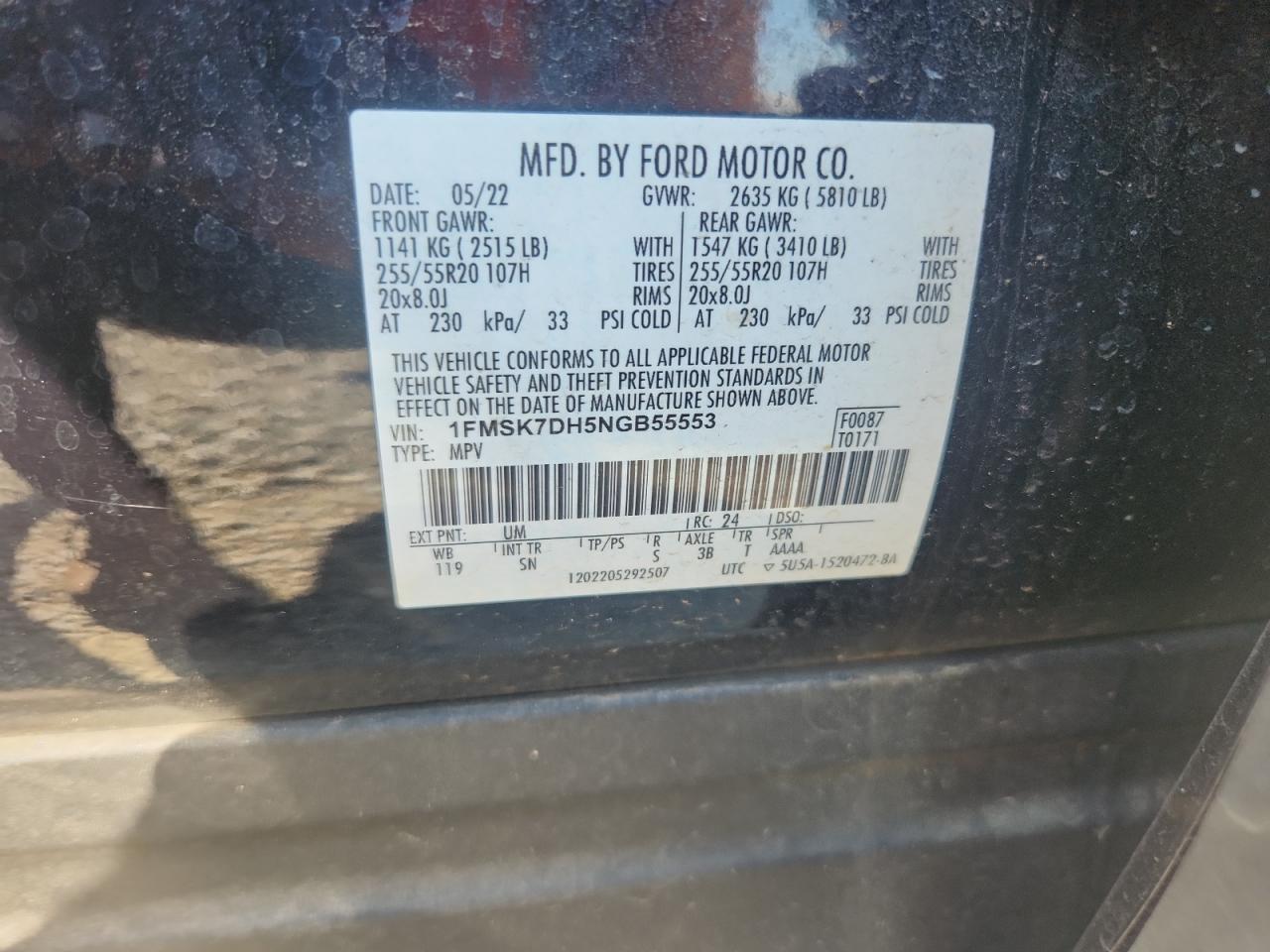 2022 Ford Explorer Xlt VIN: 1FMSK7DH5NGB55553 Lot: 80152545