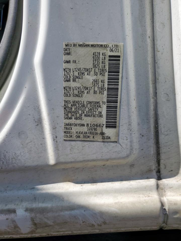 2021 Nissan Nv 2500 S VIN: 1N6BF0KY6MN810667 Lot: 71101555