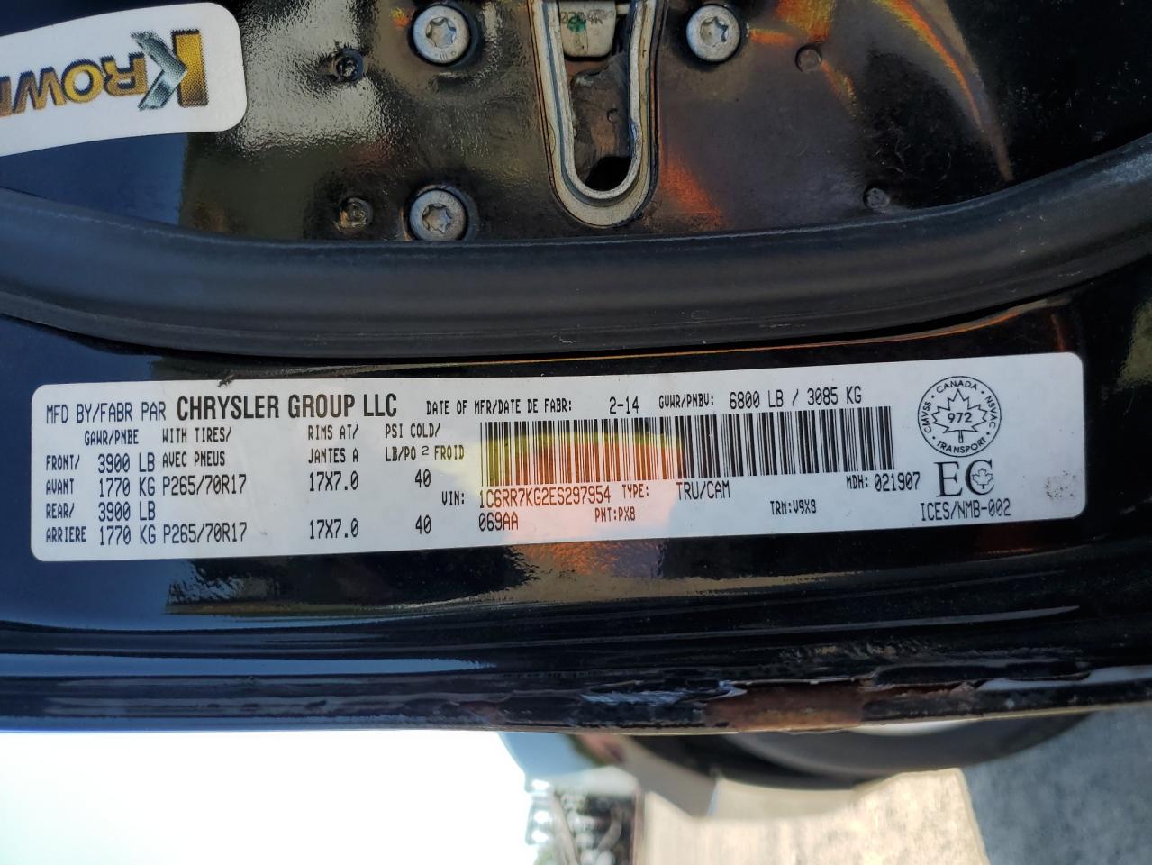 2014 Ram 1500 St VIN: 1C6RR7KG2ES297954 Lot: 72080635