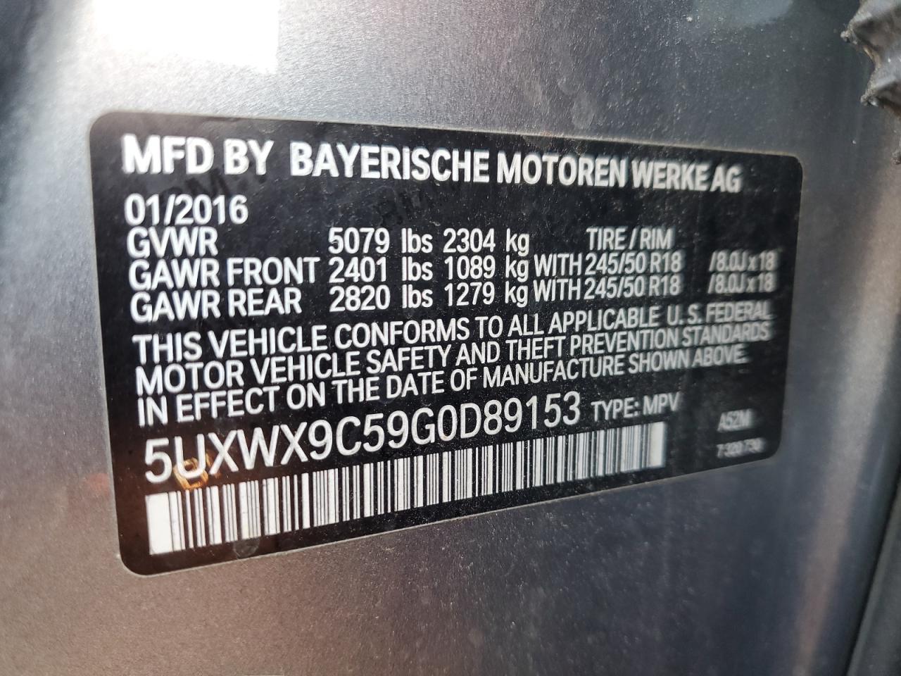 2016 BMW X3 xDrive28I VIN: 5UXWX9C59G0D89153 Lot: 81601565