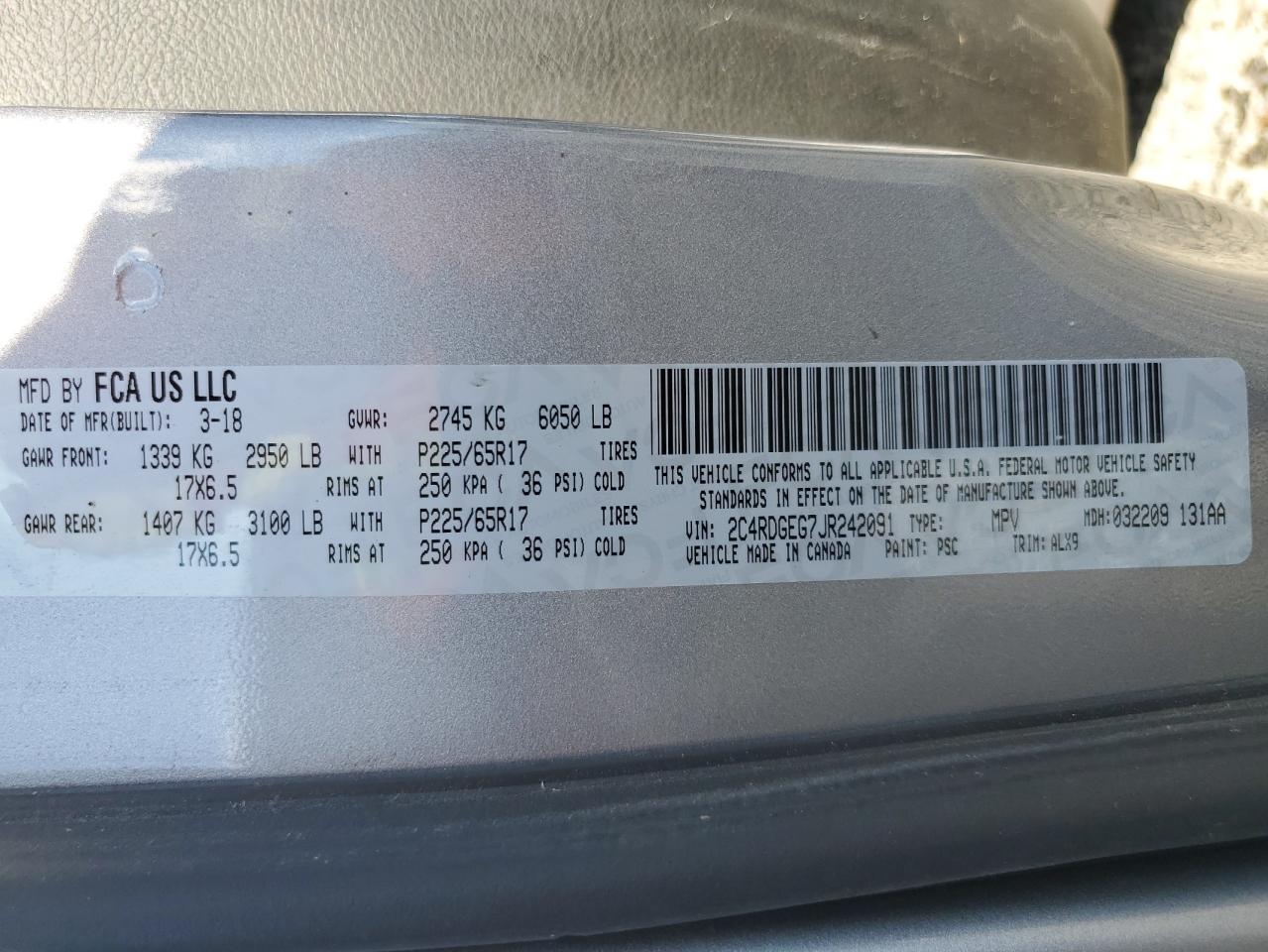 2018 Dodge Grand Caravan Gt VIN: 2C4RDGEG7JR242091 Lot: 81241585