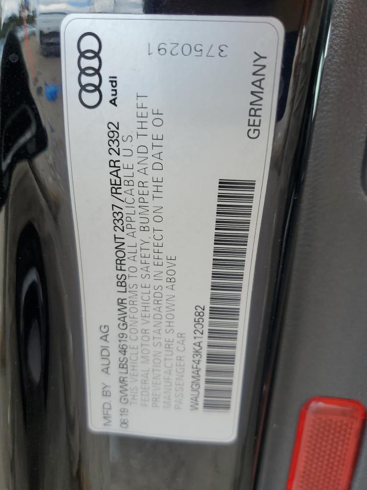 2019 Audi A4 Premium VIN: WAUGMAF43KA120582 Lot: 84386965