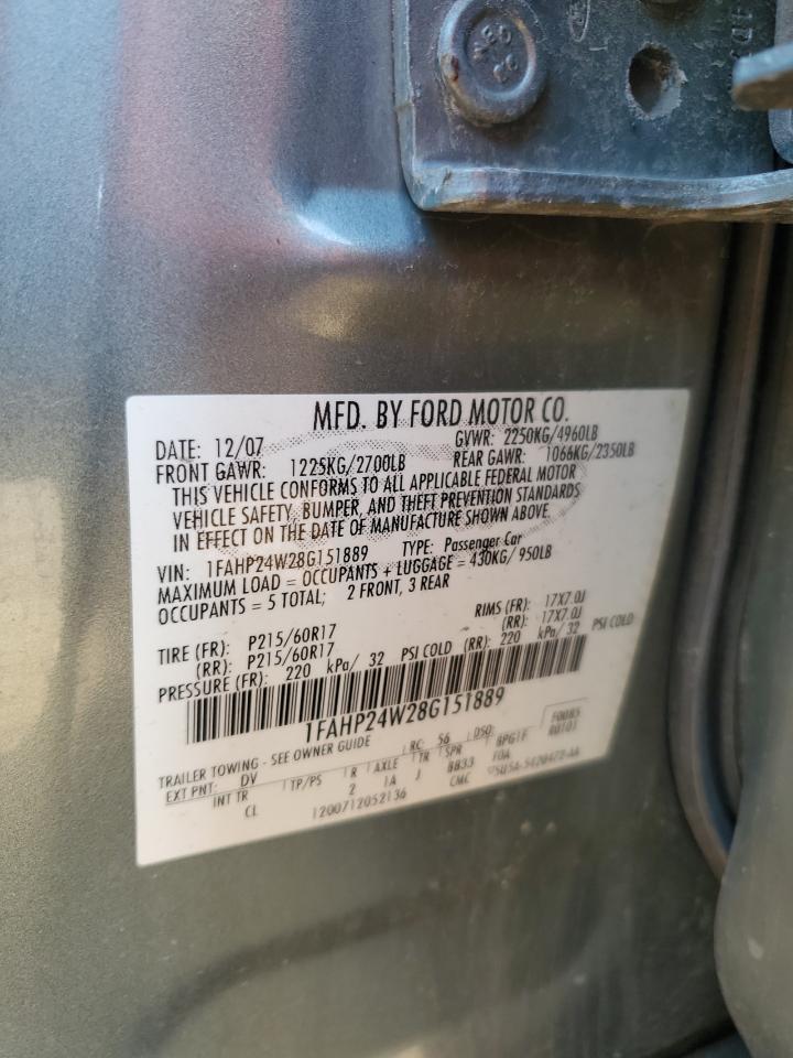 2008 Ford Taurus Sel VIN: 1FAHP24W28G151889 Lot: 70920005