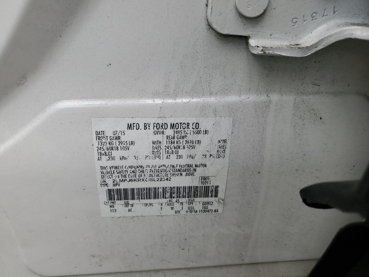 2016 Lincoln Mkx Select VIN: 2LMPJ6KRXGBL22342 Lot: 81483325