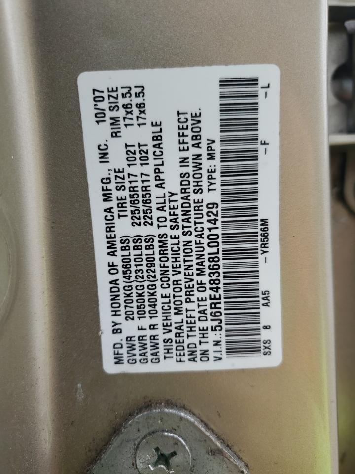 2008 Honda Cr-V Lx VIN: 5J6RE48368L001429 Lot: 82067575