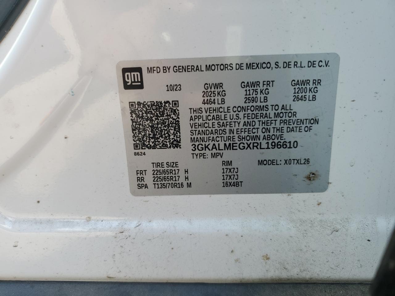 2024 GMC Terrain Sle VIN: 3GKALMEGXRL196610 Lot: 72011465