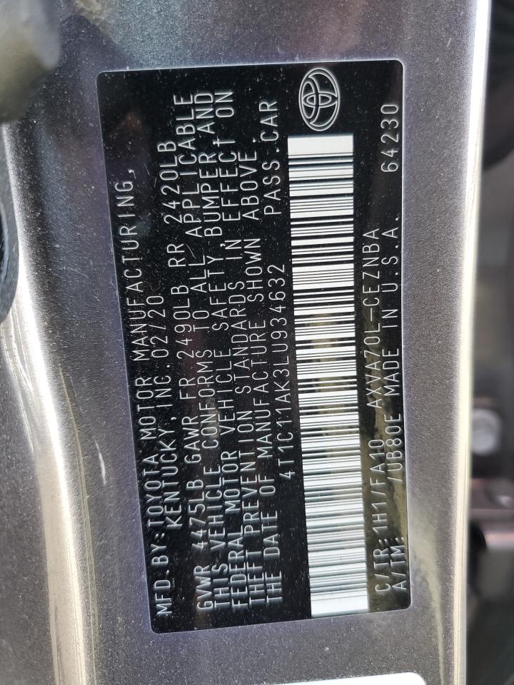 2020 Toyota Camry Le VIN: 4T1C11AK3LU934632 Lot: 84282625