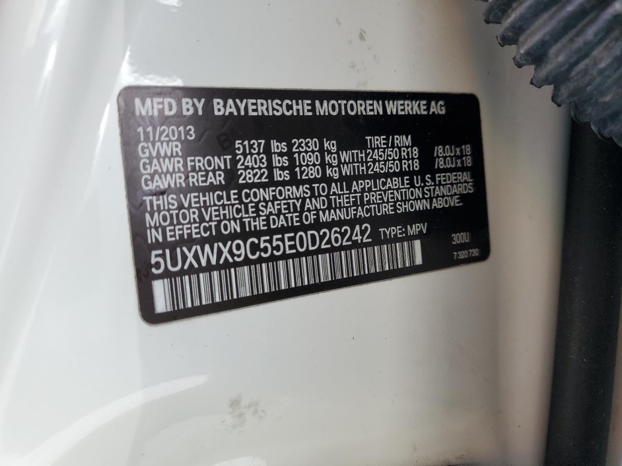 2014 BMW X3 xDrive28I VIN: 5UXWX9C55E0D26242 Lot: 82044465