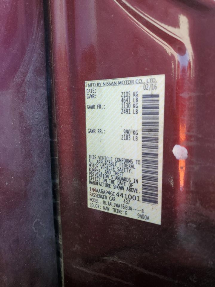 2016 Nissan Maxima 3.5S VIN: 1N4AA6AP4GC441001 Lot: 80513495