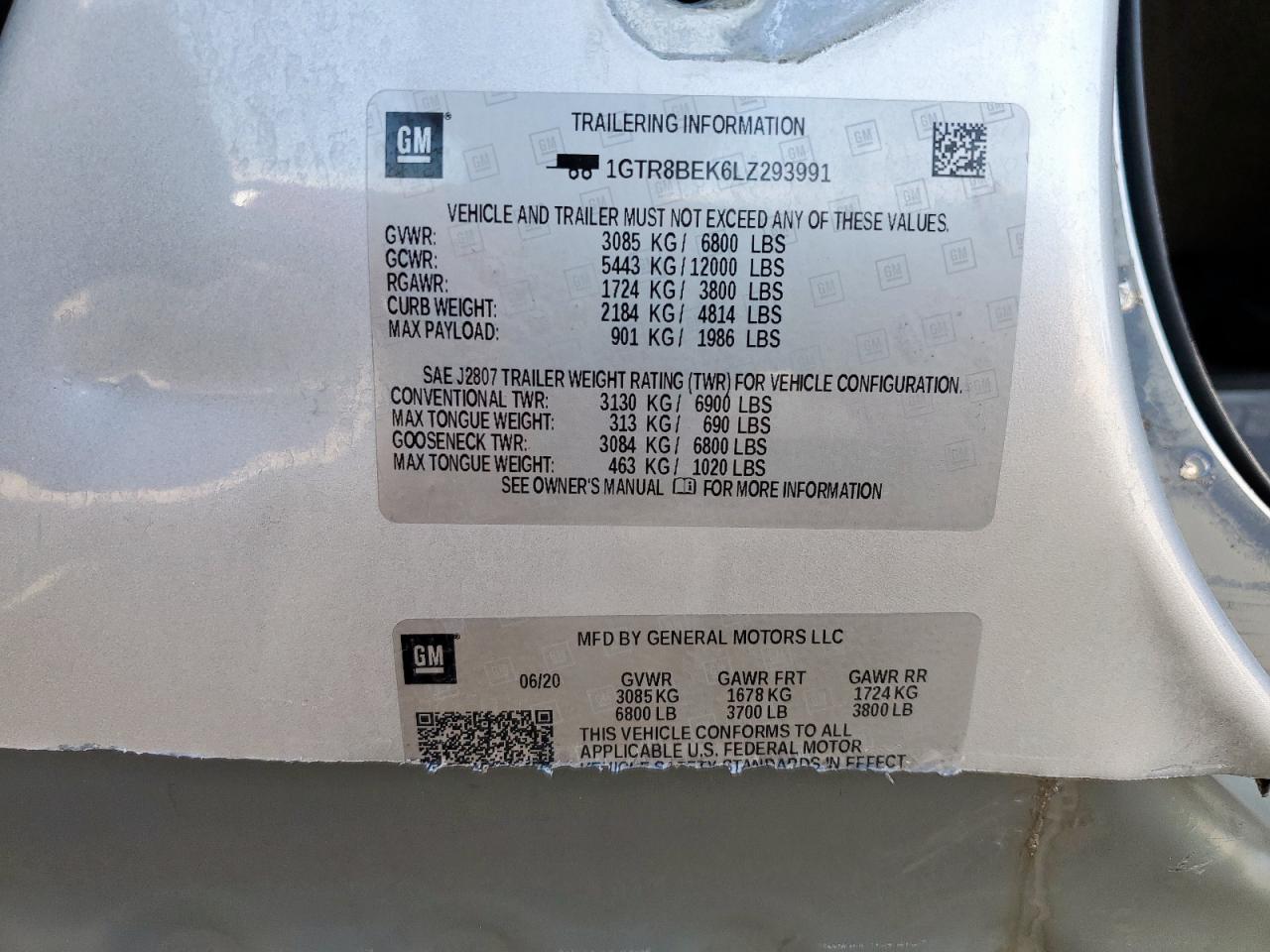 2020 GMC Sierra C1500 Sle VIN: 1GTR8BEK6LZ293991 Lot: 71064395