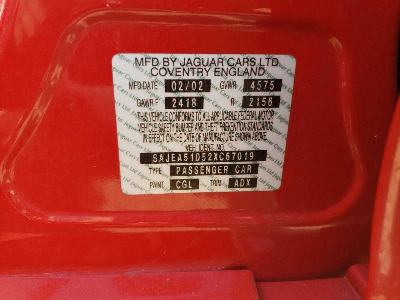2002 Jaguar X-Type 2.5 VIN: SAJEA51D52XC67019 Lot: 80339005