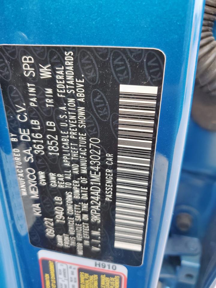 2021 Kia Rio Lx VIN: 3KPA24AD1ME430270 Lot: 81918185