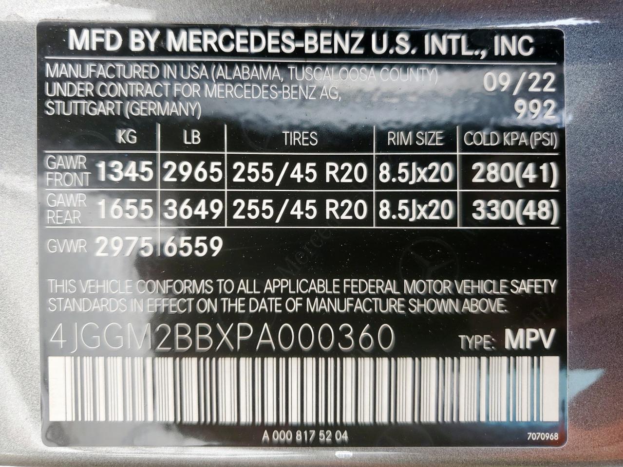 2023 Mercedes-Benz Eqe Suv 350+ VIN: 4JGGM2BBXPA000360 Lot: 81721285