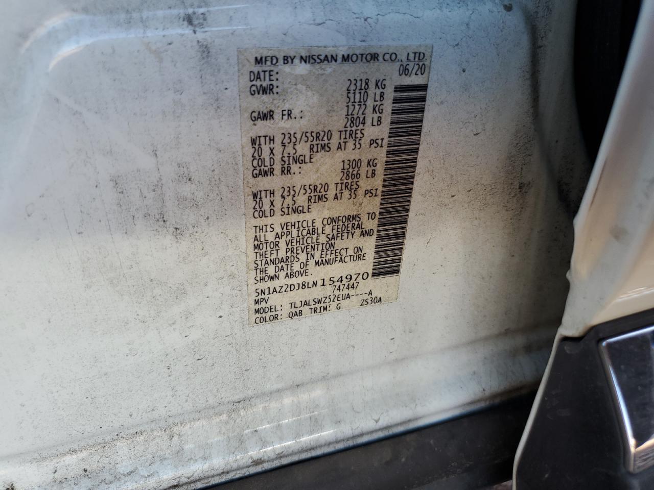 2020 Nissan Murano Platinum VIN: 5N1AZ2DJ8LN154970 Lot: 80683955