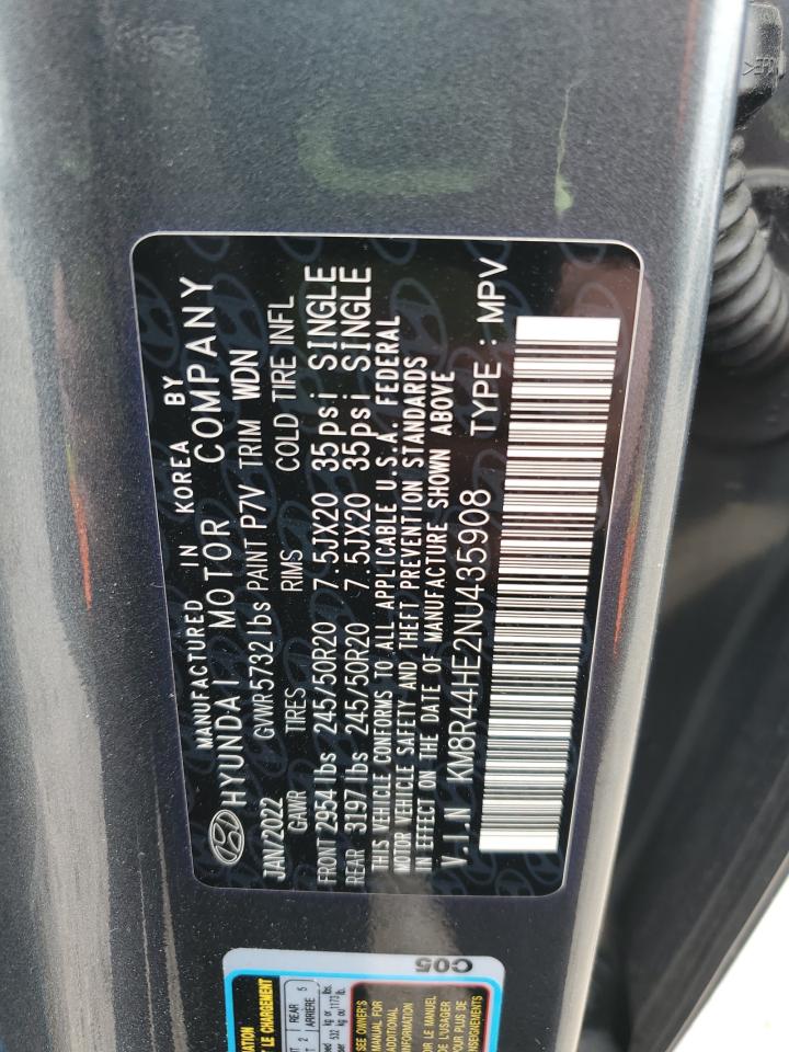 2022 Hyundai Palisade Sel VIN: KM8R44HE2NU435908 Lot: 71823325