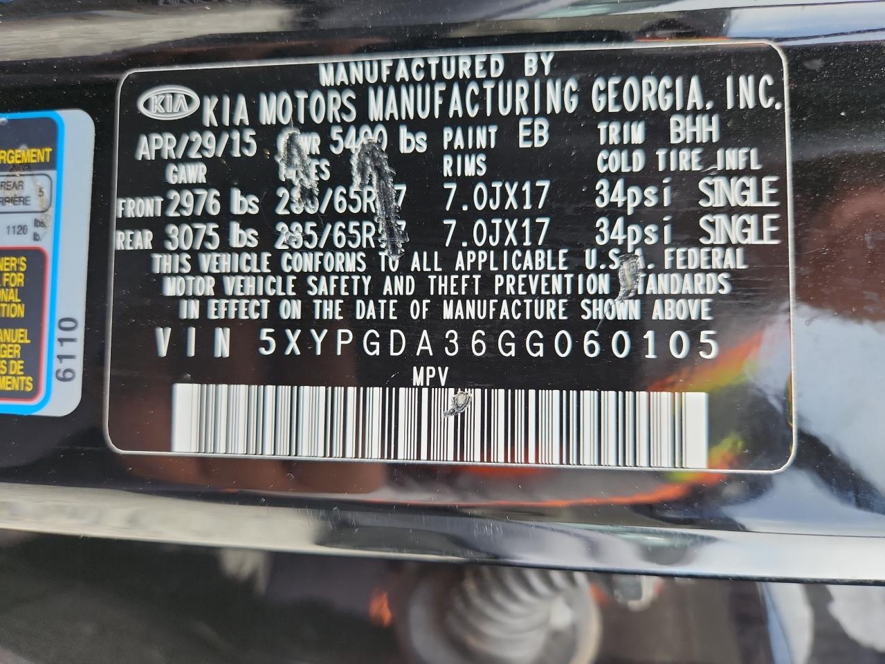 2016 Kia Sorento Lx VIN: 5XYPGDA36GG060105 Lot: 80495015