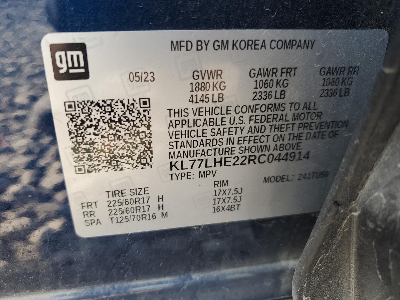 2024 Chevrolet Trax 1Lt VIN: KL77LHE22RC044914 Lot: 80716275