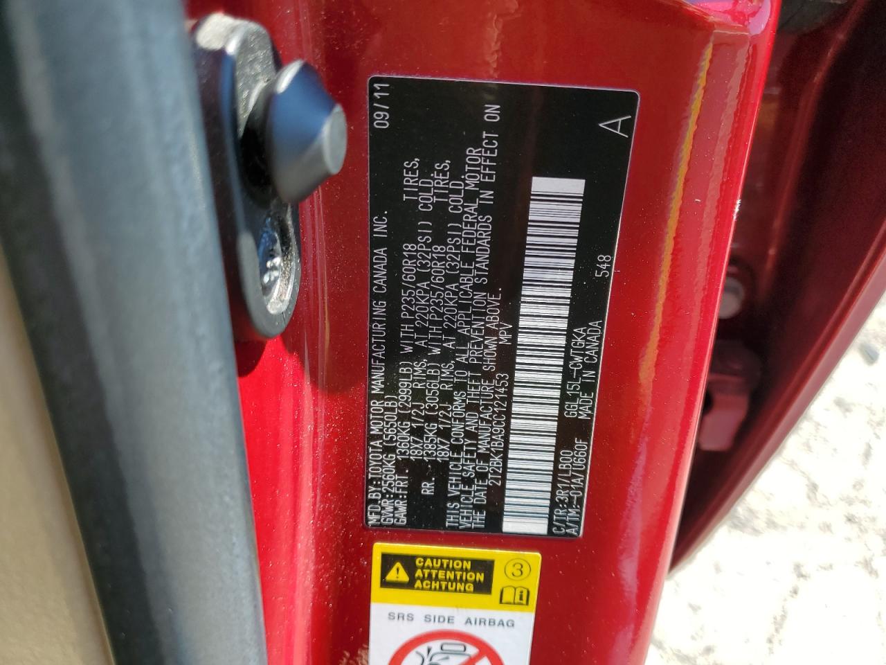 2012 Lexus Rx 350 VIN: 2T2BK1BA9CC121453 Lot: 80530585