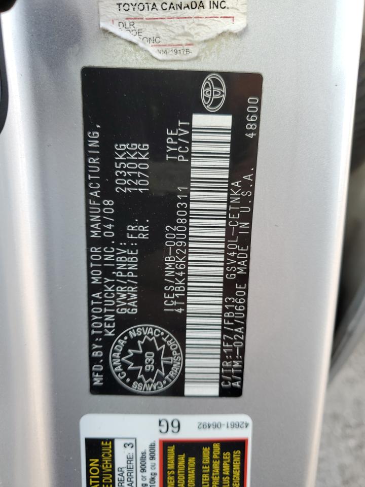 2009 Toyota Camry Se VIN: 4T1BK46K29U080311 Lot: 70939875