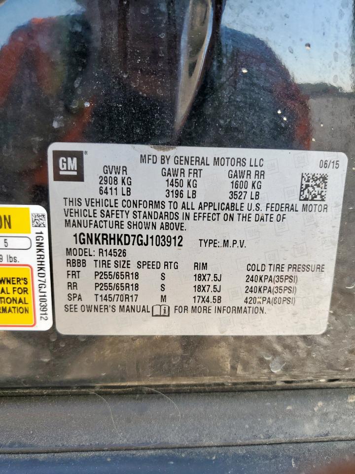 2016 Chevrolet Traverse Lt VIN: 1GNKRHKD7GJ103912 Lot: 81045755