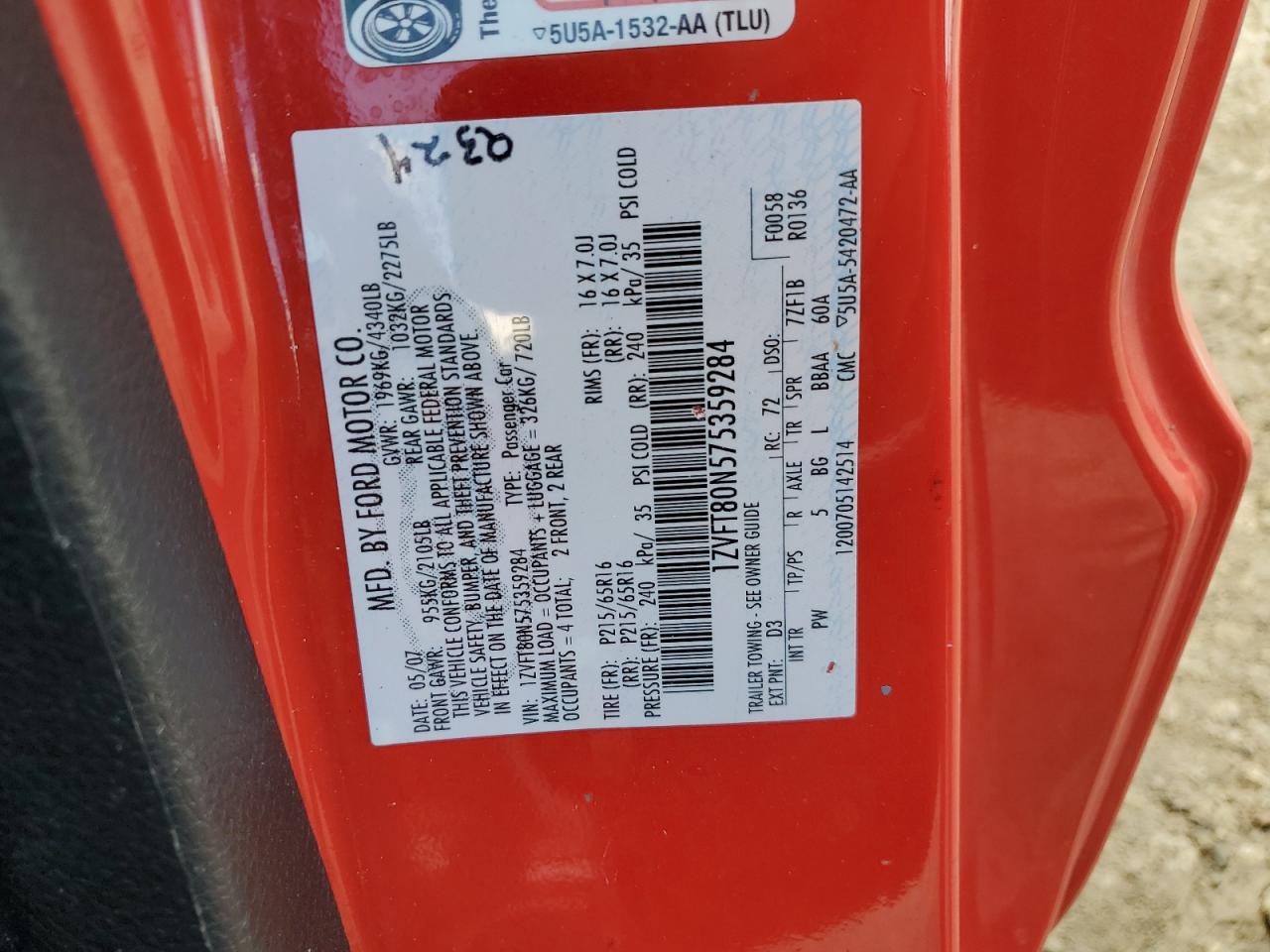 2007 Ford Mustang VIN: 1ZVFT80N575359284 Lot: 81725235