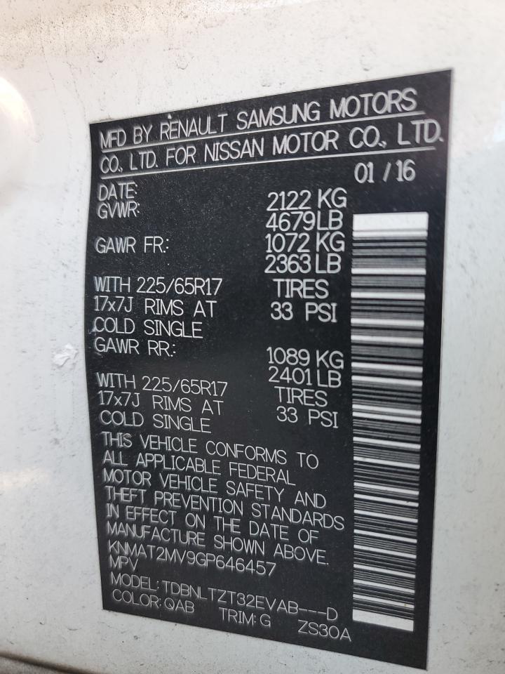 2016 Nissan Rogue S VIN: KNMAT2MV9GP646457 Lot: 81254945