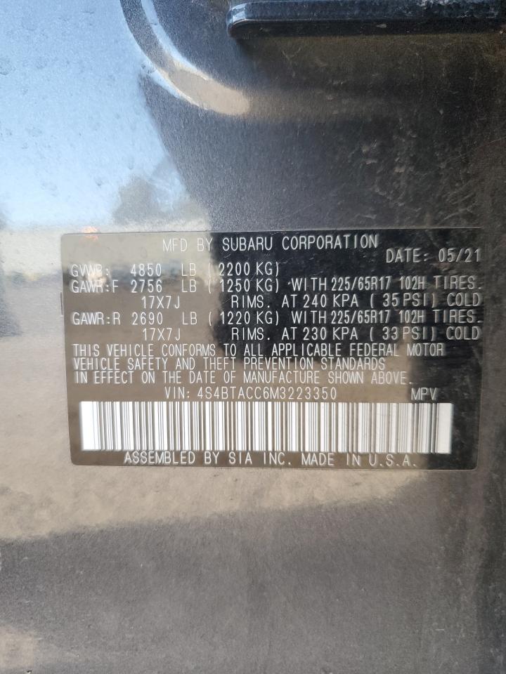 2021 Subaru Outback Premium VIN: 4S4BTACC6M3223350 Lot: 80677185