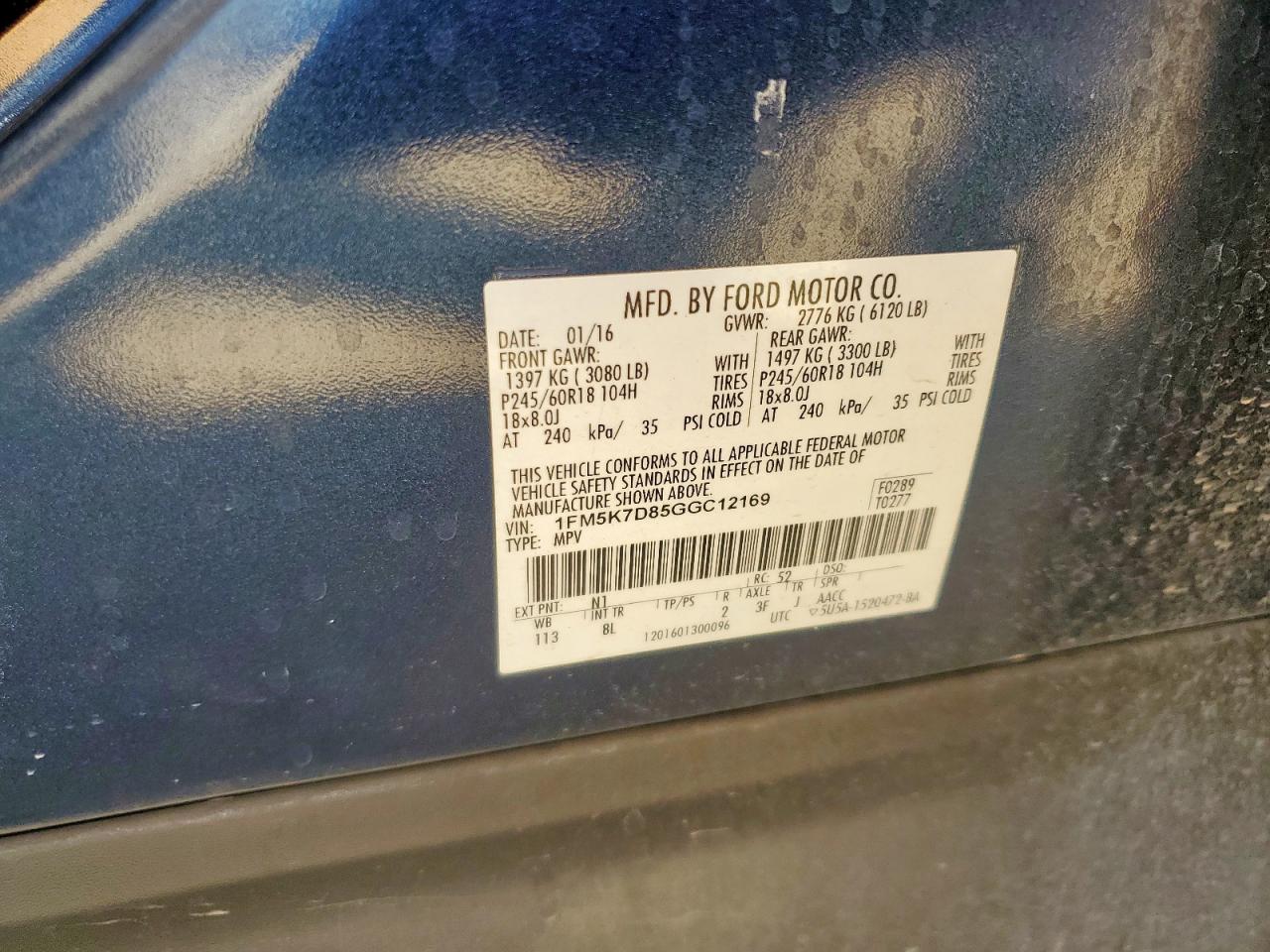 2016 Ford Explorer Xlt VIN: 1FM5K7D85GGC12169 Lot: 80521915