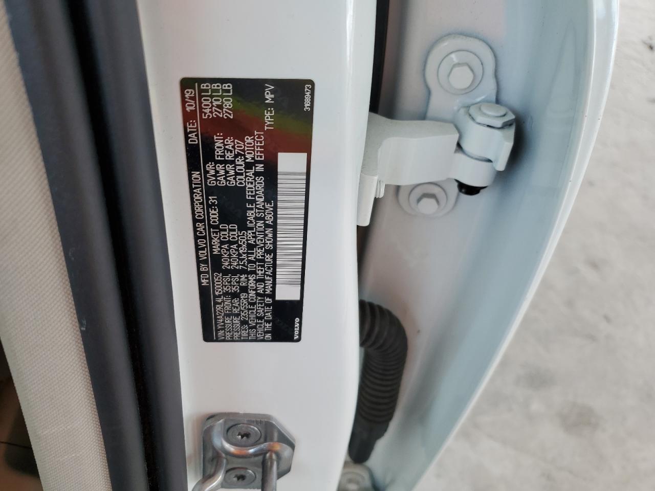 2020 Volvo Xc60 T6 Inscription VIN: YV4A22RL4L1500052 Lot: 84274355