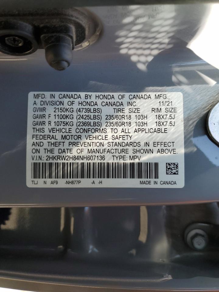 2022 Honda Cr-V Exl VIN: 2HKRW2H84NH607136 Lot: 81817865