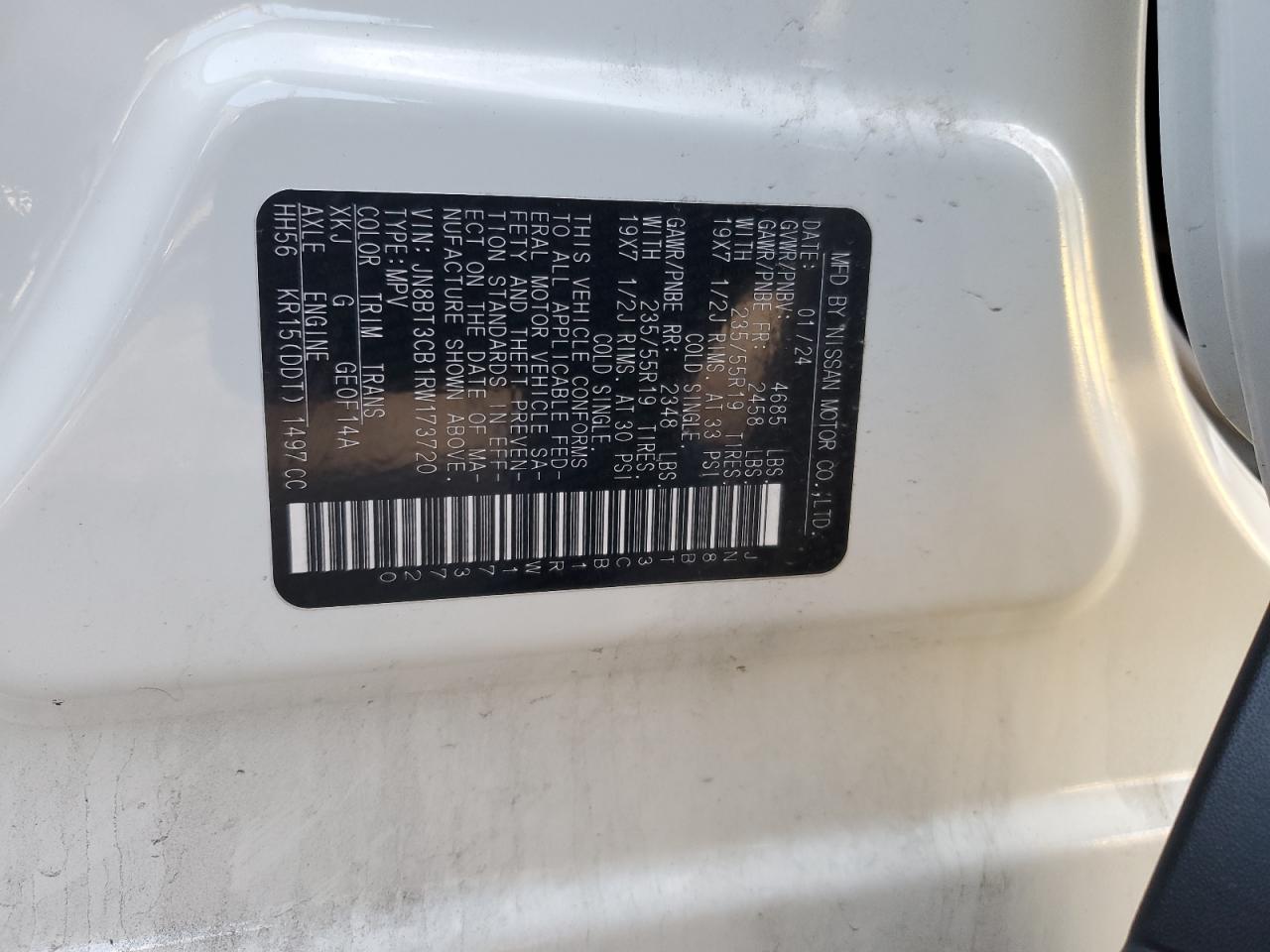 2024 Nissan Rogue Sl VIN: JN8BT3CB1RW173720 Lot: 81906825