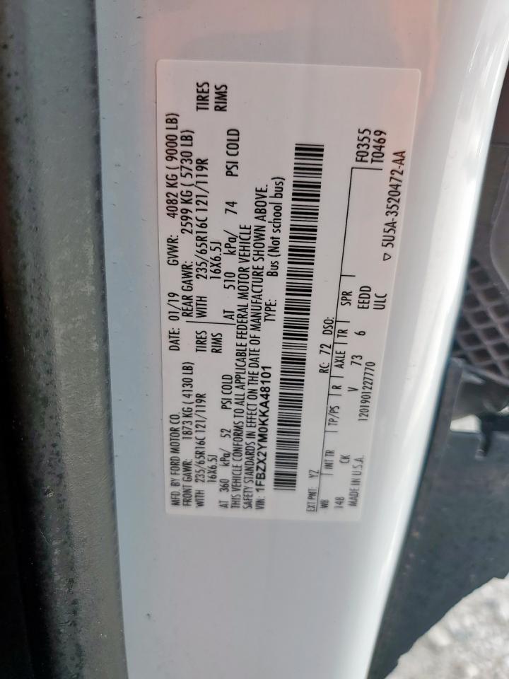 2019 Ford Transit Passenger Wa VIN: 1FBZX2YM0KKA48101 Lot: 81676885