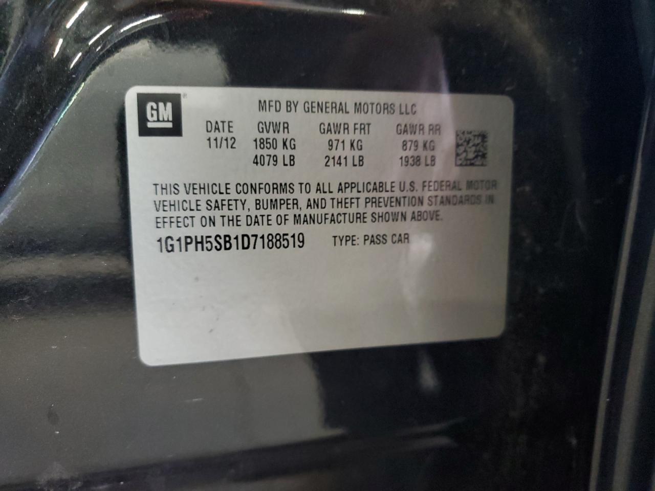 2013 Chevrolet Cruze Eco VIN: 1G1PH5SB1D7188519 Lot: 82027265