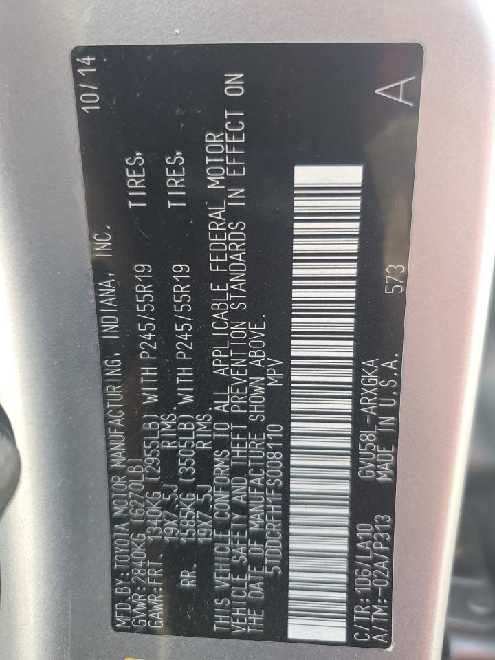 2015 Toyota Highlander Hybrid Limited VIN: 5TDDCRFH1FS008110 Lot: 81418935