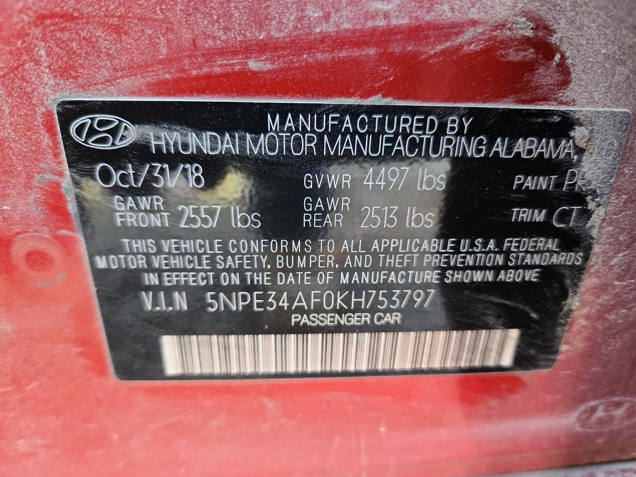 2019 Hyundai Sonata Limited VIN: 5NPE34AF0KH753797 Lot: 71362145