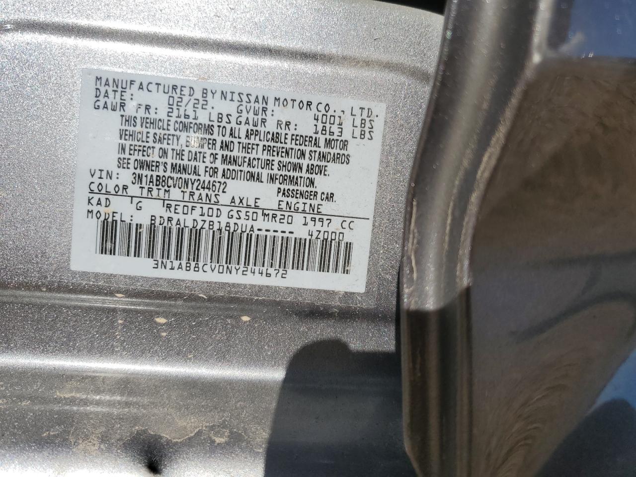 2022 Nissan Sentra Sv VIN: 3N1AB8CV0NY244672 Lot: 84797715